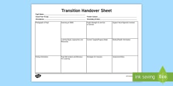SEN Transition Handover Sheet - transition, handover, sheet, sen
