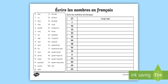 Writing French Numbers Worksheet - Foreign Language - Twinkl
