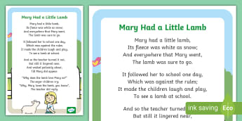 Mary Had a Little Lamb Nursery Rhyme | EYFS Resources