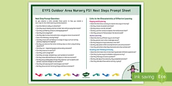 EYFS Outdoor Area Nursery FS1 Next Steps Prompt Poster