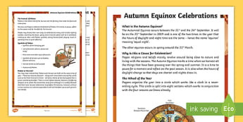* NEW * Autumn Equinox Mabon Festivals Fact File