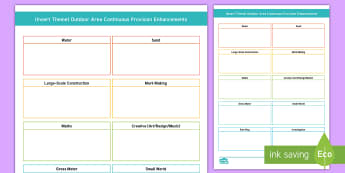 Editable Outdoor Area Continuous Provision Enhancements Planning Template - Early Years planning, outdoor area enhancements, outdoor area continuous provision, continuous provi
