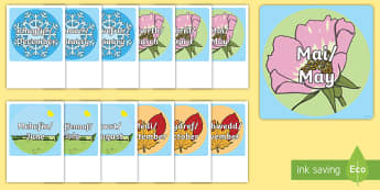Months of the Year on Seasonal Images Display Cut-Outs English/Welsh  - back to school, welsh, months of the year, welsh, display, back to school, siarter iaith,Welsh