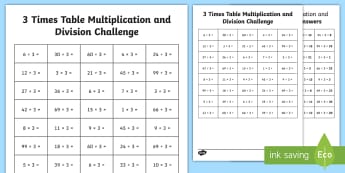 Year 3 - 3, 4, and 8 Times Tables - Primary Resources