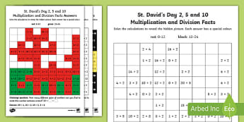 Maths for St David's Day Multiplication and Division 2, 5 and 10 Work Sheets