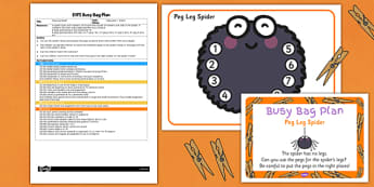 Peg Leg Spider EYFS Busy Bag Plan and Resource Pack - senses, PSHE, feel, touch, describing, speaking and listening
