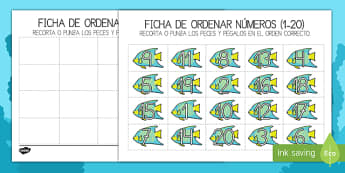 Bajo el mar ficha de ordenar números