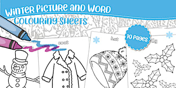 Winter Picture and Word Colouring Sheets | Twinkl