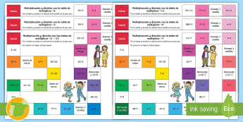 Pack de recursos: Juegos de mesa de multiplicación y división - tablas de multiplicar, juegos, avanzar, trabajo en grupo, compañeros, mates, matemáticas,,Spanish