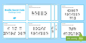 Braille Secret Code Challenge Cards - KS1/2 World Braille Day  (4.1.17), braille, Louis Braille, code, sequence, pattern, inventor, profes