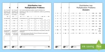 LKS2 Distributive Law Multiplication Differentiated Worksheet
