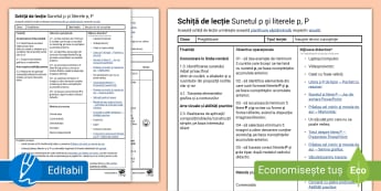 Predare sunetul p și literele p, P – Schiță de lecție