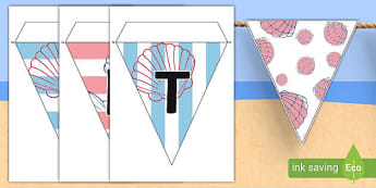 THE SEASIDE Bunting with Patterns - the seaside, seaside, at the seaside, beach, seaside bunting, seaside display bunting, seaside display, bunting