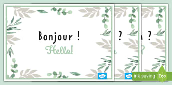 French: Botanical-Themed Basic Phrases Display Posters