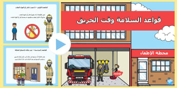بوربوينت حول قواعد السلامة أثناء الحريق Arabic-Arabic - السلامة، التربية النفسية والاجتماعية، بوربوينت، حريق