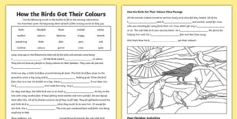 Aboriginal Dreamtime How the Birds Got Their Colours Differentiated Worksheet / Worksheets-Australia, worksheet