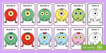 Describe It, Colour It Aliens Game - speaking and listening, describing, extending sentences, listening games, attention, receptive langu