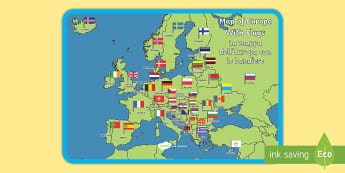 Map of Europe with Flags Display Poster English/Italian - Map of Europe Poster - map, europe, poster, display, continent