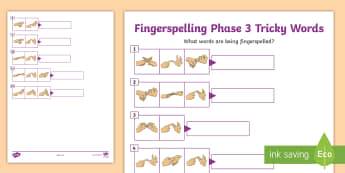 Fingerspelling Phase 3 Tricky Words Comprehension Worksheets - Disability Awareness Activity Badge, Deaf awareness, Learn the alphabet using fingerspelling, Show y