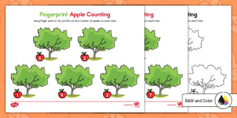 Fingerprint Apple Counting Worksheet