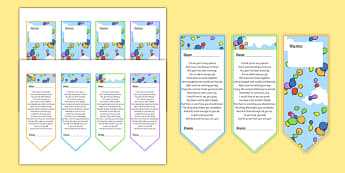 Editable Personalised Bookmarks | End of Year Poem