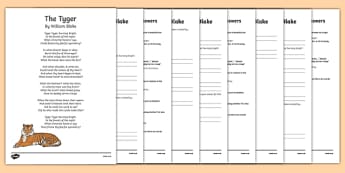 'The Tyger' Poetry Reading Comprehension Activity - English