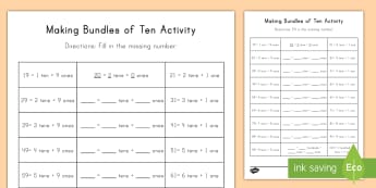 work with numbers 11 19 to gain foundations for place value k n