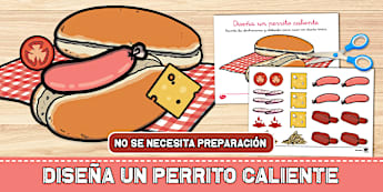Ficha de actividad: Cortar y pegar - Diseña un perrito caliente