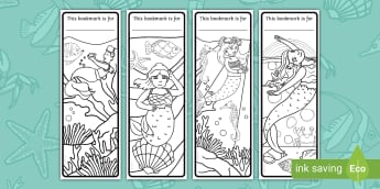 Mermaid Colouring Bookmarks - KS1 - EYFS - Under the Sea