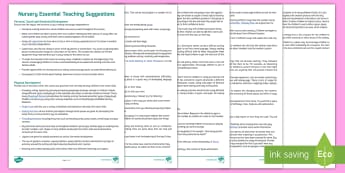 Nursery FS1 Essentials Teaching Suggestions Adult Guidance - EYFS, Early years, Nursery, FS1, Foundation, Back to School, New teacher, NQT, New Year, New to Nurs