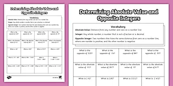 Absolute Value Worksheets | twinkl.com