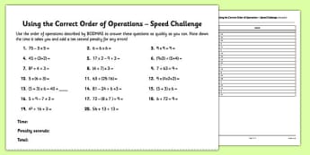 BODMAS - Order of Operations and Number Sense Worksheets