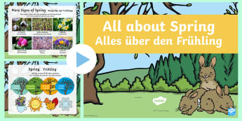 EYFS All about Spring PowerPoint English/German - Seasons, Weather, New Life, Plants and Flowers, Growth, EAL, German, English-German,,German