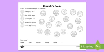 canadian coins worksheet kindergarten cut paste activity