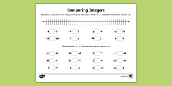 Integers Worksheets | twinkl.com