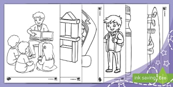 Okul Öncesi Okulda İlk Günüm Konusu Boyama Sayfaları