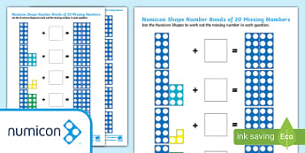 Number Shapes Number Bonds to 20 Missing Numbers Activity