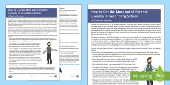 Making the Most of Secondary School Parents' Evenings Parent and Carer Information Sheet - parents, advice, schools, secondary, parents evening