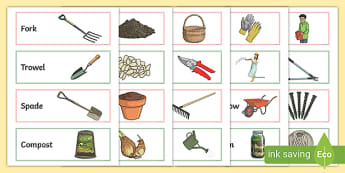 garden tools picture cards and challenge cards kindergarten resource pack