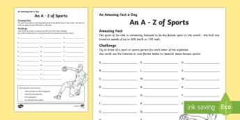 An A-Z of Sports Activities Worksheet