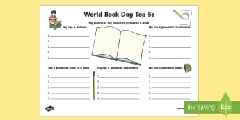 World Book Day Top 5s Activity - world book day, top, 5, activity