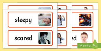 Large Detailed Emotions and Feelings Photo Word Cards - emotions