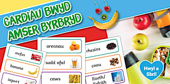 Cardiau Geiriau Lluniau Bwyd Amser Byrbryd