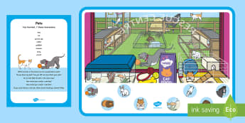 Pets Can You Find...? Poster and Prompt Card Pack - EYFS Pets, Animals, National Pet Month, dogs, cats, animal care