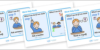 Work Help Flashcards - Behaviour management, rules, card, flashcard, table rules, I'm ok, I need help, help signs, calming strategies, think what I am saying, count to 10, deep breath, good hands and feet