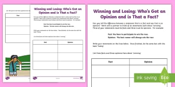 Winning and Losing: Who’s Got an Opinion and That is a Fact? Activity