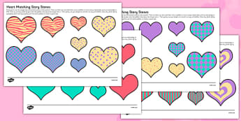 Hearts Size And Pattern Matching Story Stone Image Cut-Outs - Story stones, stone art, painted rocks,  story telling, festivals, celebrations