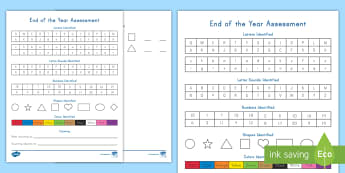 End of the Year Assessment Progress Sheet - early childhood classroom management, assessments, data collection, progress monitoring, pre-kinderg