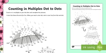Spring-Themed Counting in Multiples of 4 and 50 Dot to Dot Worksheet