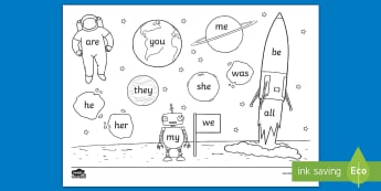 Phase 3 Space Alien Tricky Word Colouring Assessment Sheet